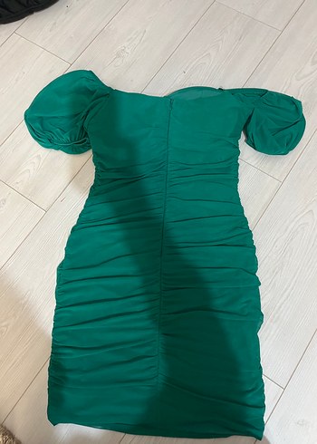 Yeşil Drapeli Straplez Mini elbise - Görsel 2
