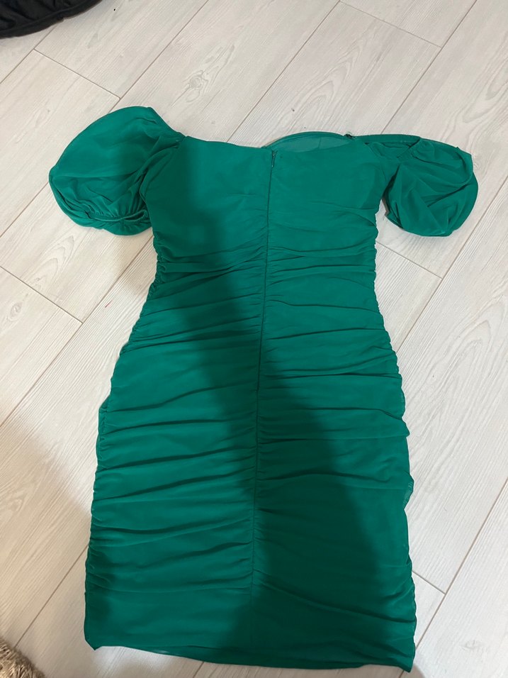 Yeşil Drapeli Straplez Mini elbise - Görsel 2