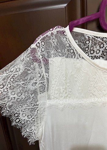 Beyaz dantelli lohusa pijaması - Görsel 2