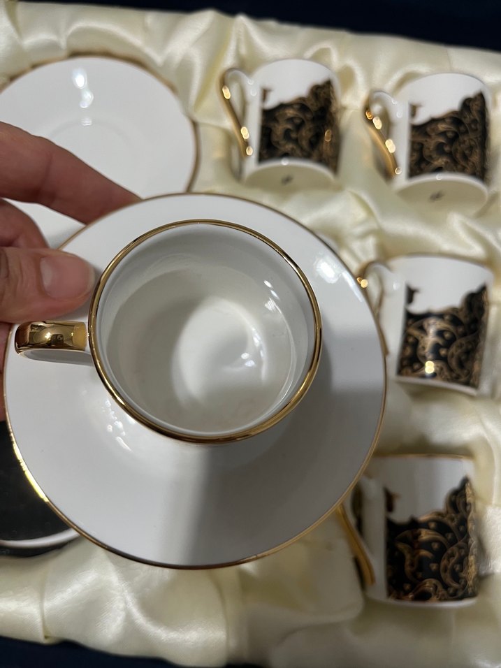 Altın Detaylı Siyah Desenli 6'lı Kahve Fincanı Seti - Görsel 4