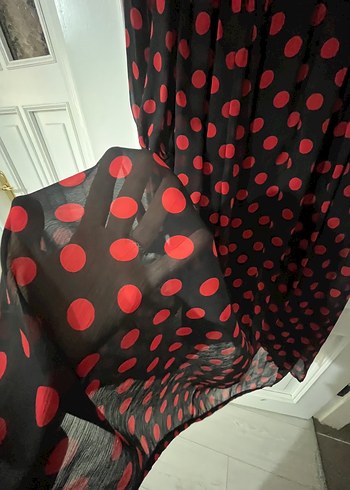 Kırmızı Puantiyeli şifon Elbise - Görsel 4