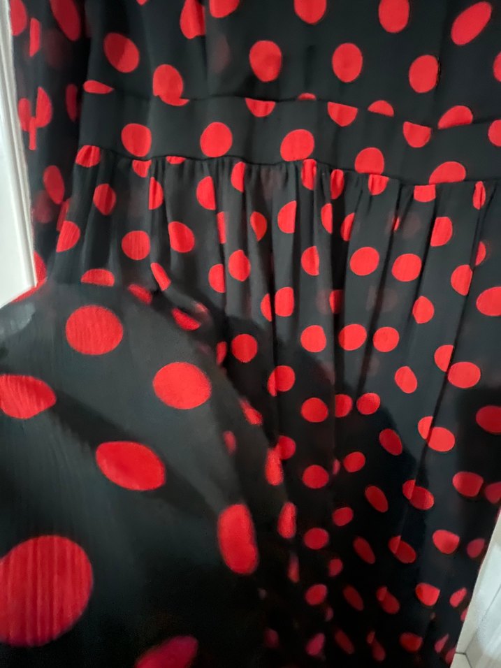 Kırmızı Puantiyeli şifon Elbise - Görsel 3