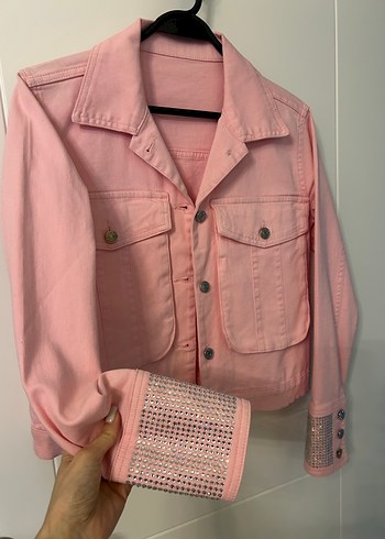 Pembe taş detaylı Denim Ceket - Görsel 2
