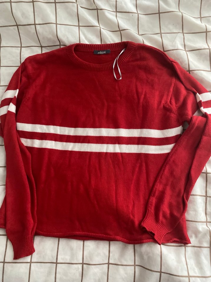 Kadın Kırmızı Uzun Kollu Triko Kazak - Görsel 2