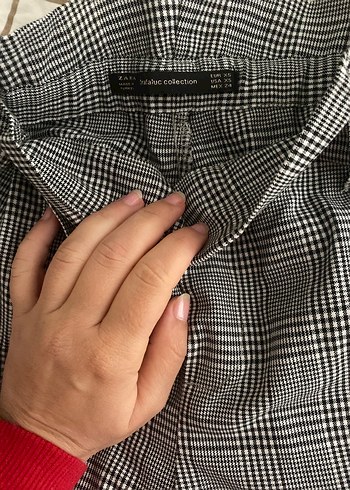 Kadın Gri Ekose Kemerli Kumaş Pantolon - Görsel 5