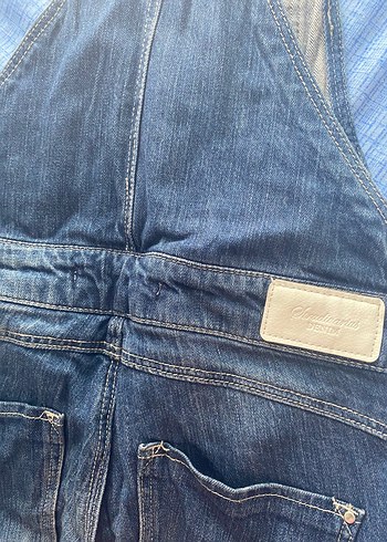 Kadın Lacivert Kot Salopet - Görsel 7