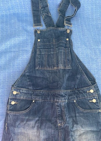 Kadın Lacivert Kot Salopet - Görsel 6