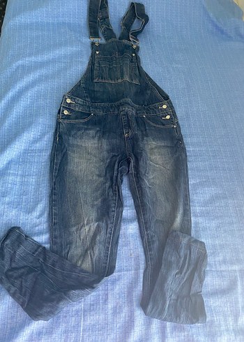 Kadın Lacivert Kot Salopet - Görsel 3