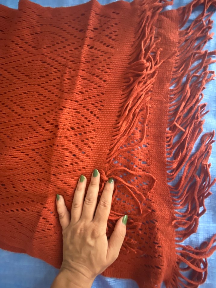 Kiremit Örgü Bohem Kadın Şal - Görsel 4