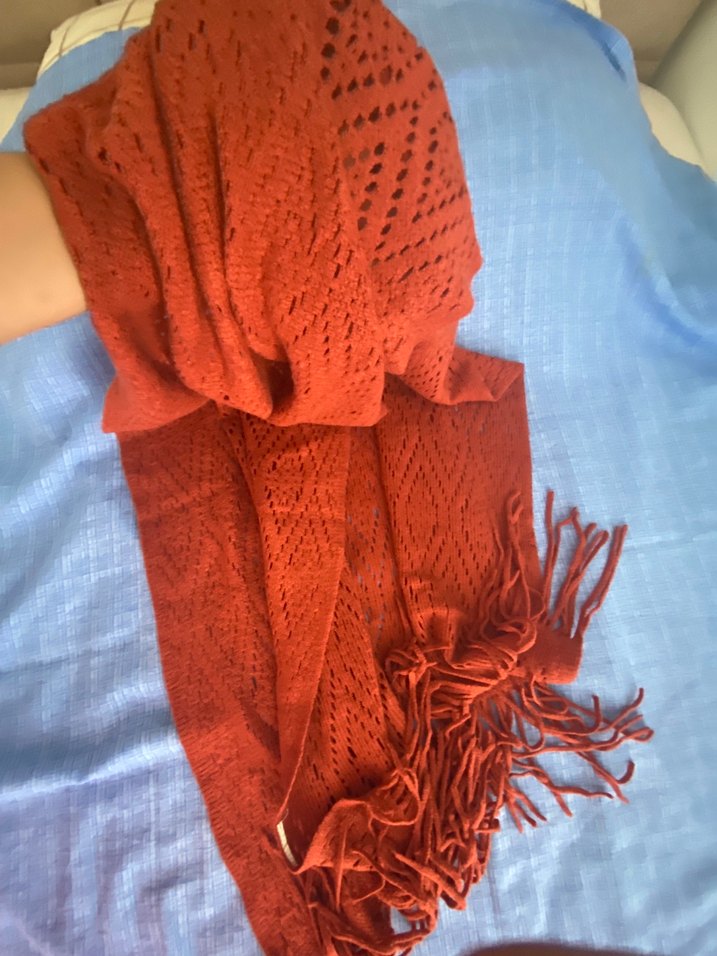 Kiremit Örgü Bohem Kadın Şal - Görsel 5