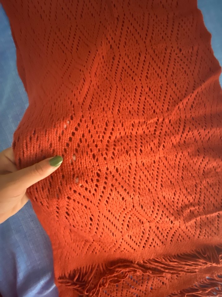 Kiremit Örgü Bohem Kadın Şal - Görsel 3