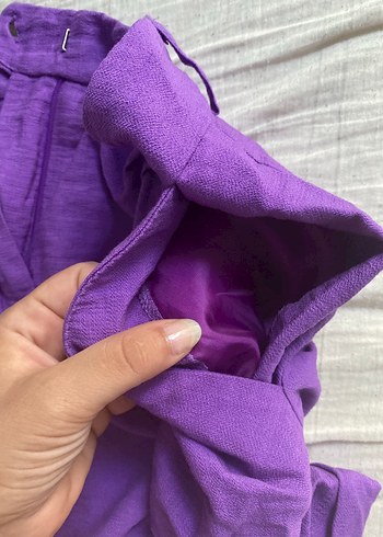 Kadın Mor Keten Şort - Görsel 8