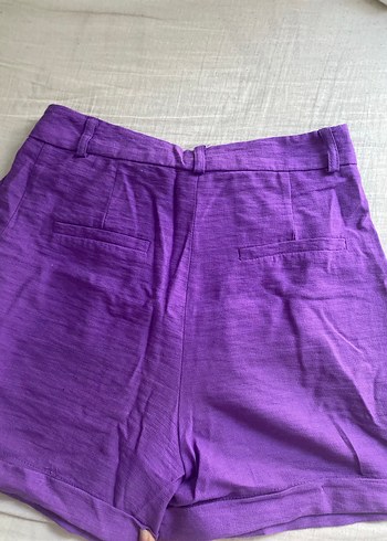 Kadın Mor Keten Şort - Görsel 2