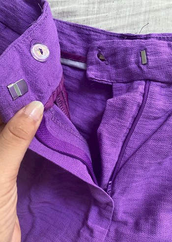 Kadın Mor Keten Şort - Görsel 6