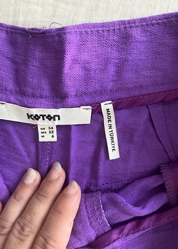 Kadın Mor Keten Şort - Görsel 4