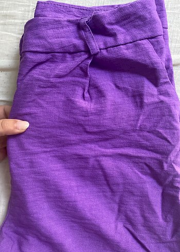 Kadın Mor Keten Şort - Görsel 3