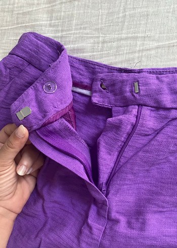 Kadın Mor Keten Şort - Görsel 5