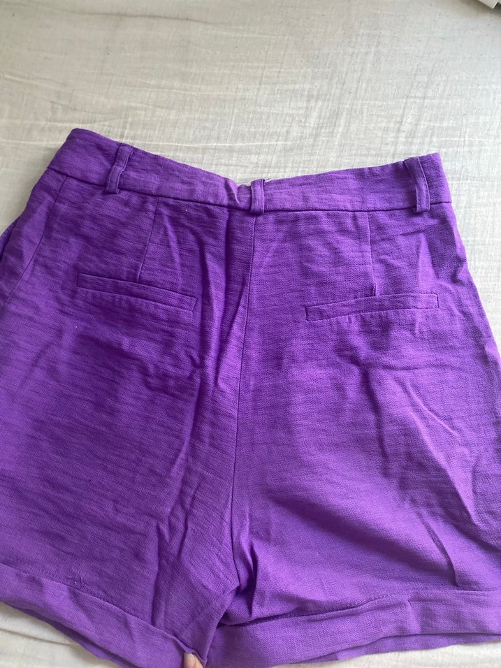 Kadın Mor Keten Şort - Görsel 2
