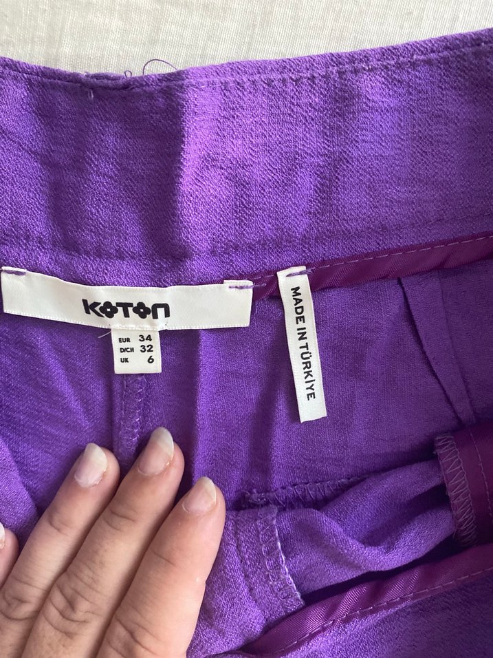 Kadın Mor Keten Şort - Görsel 4