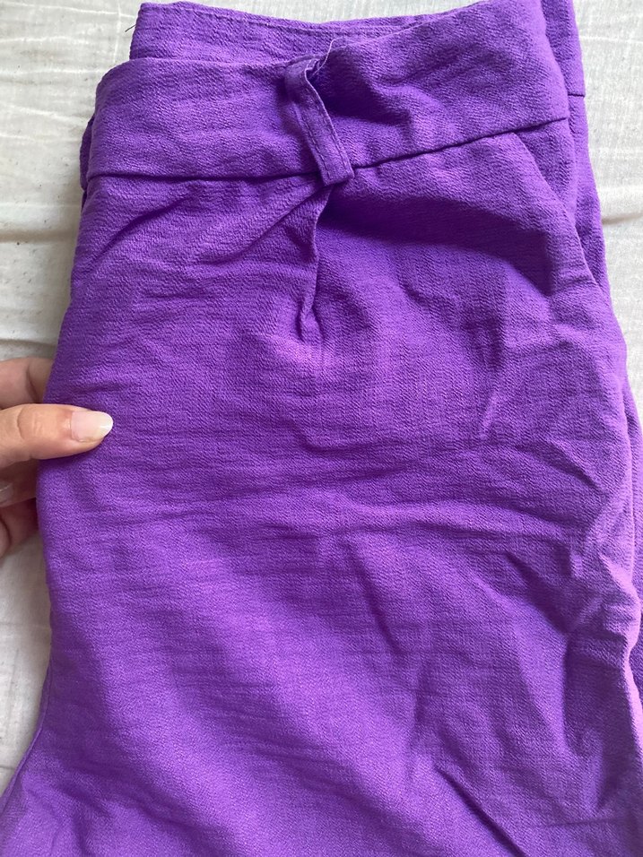 Kadın Mor Keten Şort - Görsel 3