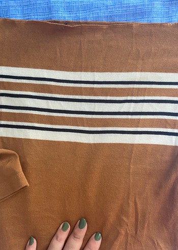 Kahverengi Kayık Yaka Uzun Kollu Triko Bluz - Görsel 5