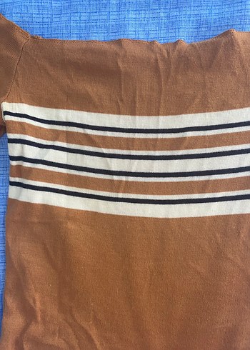 Kahverengi Kayık Yaka Uzun Kollu Triko Bluz - Görsel 3