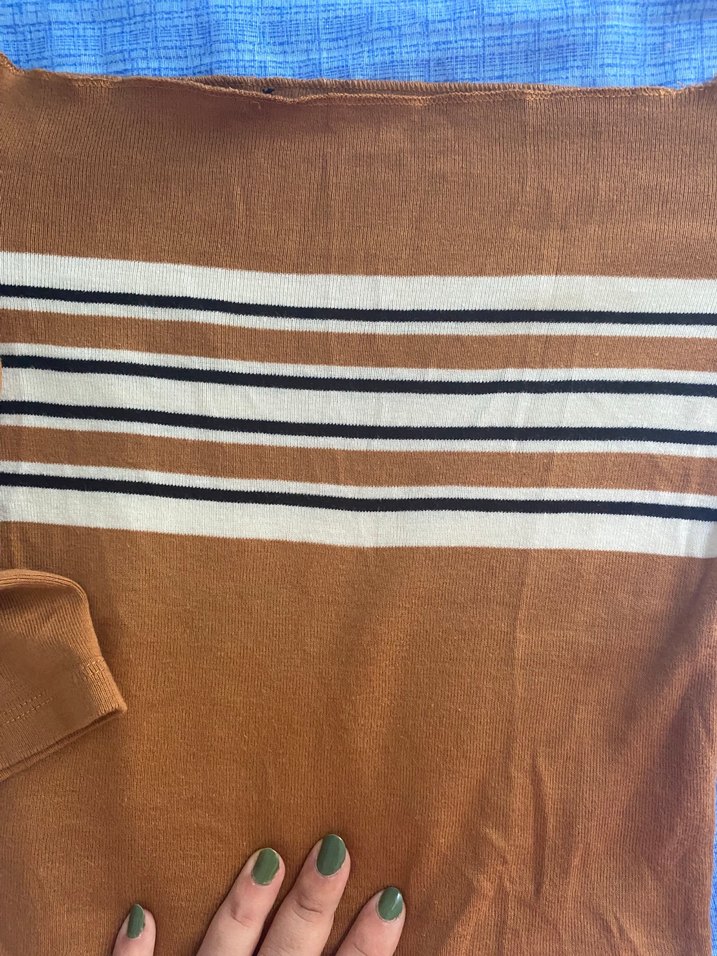 Kahverengi Kayık Yaka Uzun Kollu Triko Bluz - Görsel 5