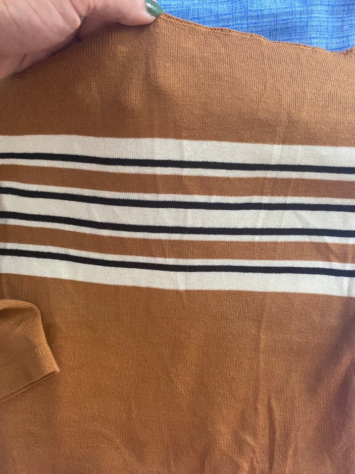 Kahverengi Kayık Yaka Uzun Kollu Triko Bluz - Görsel 4