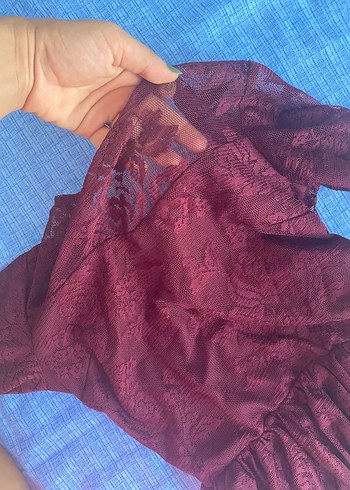 Bordo  Dantel Elbise - Görsel 8