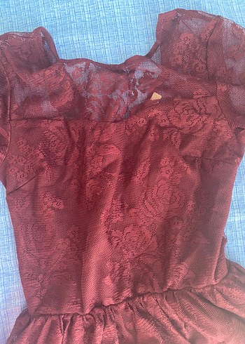 Bordo  Dantel Elbise - Görsel 2