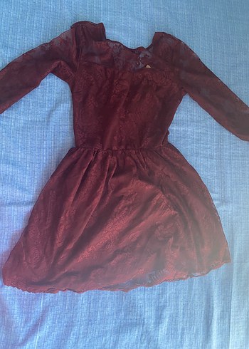 Bordo  Dantel Elbise - Görsel 4