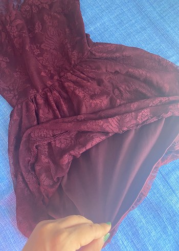 Bordo  Dantel Elbise - Görsel 6