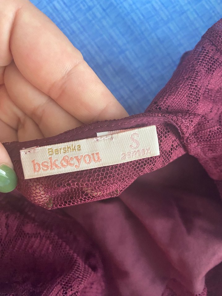 Bordo  Dantel Elbise - Görsel 5