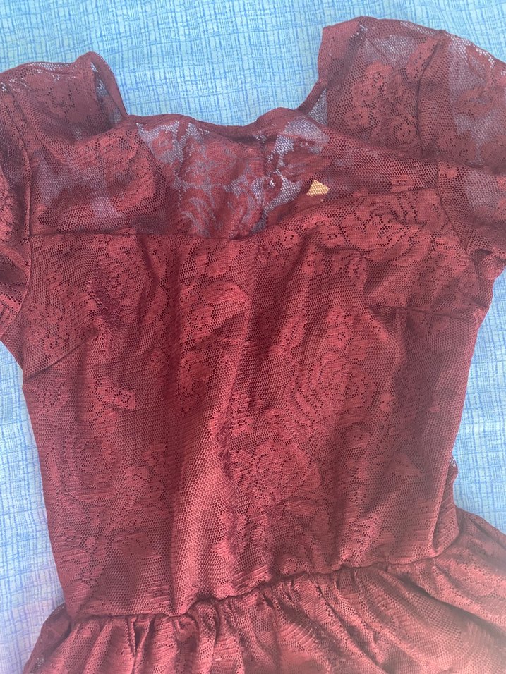 Bordo  Dantel Elbise - Görsel 2