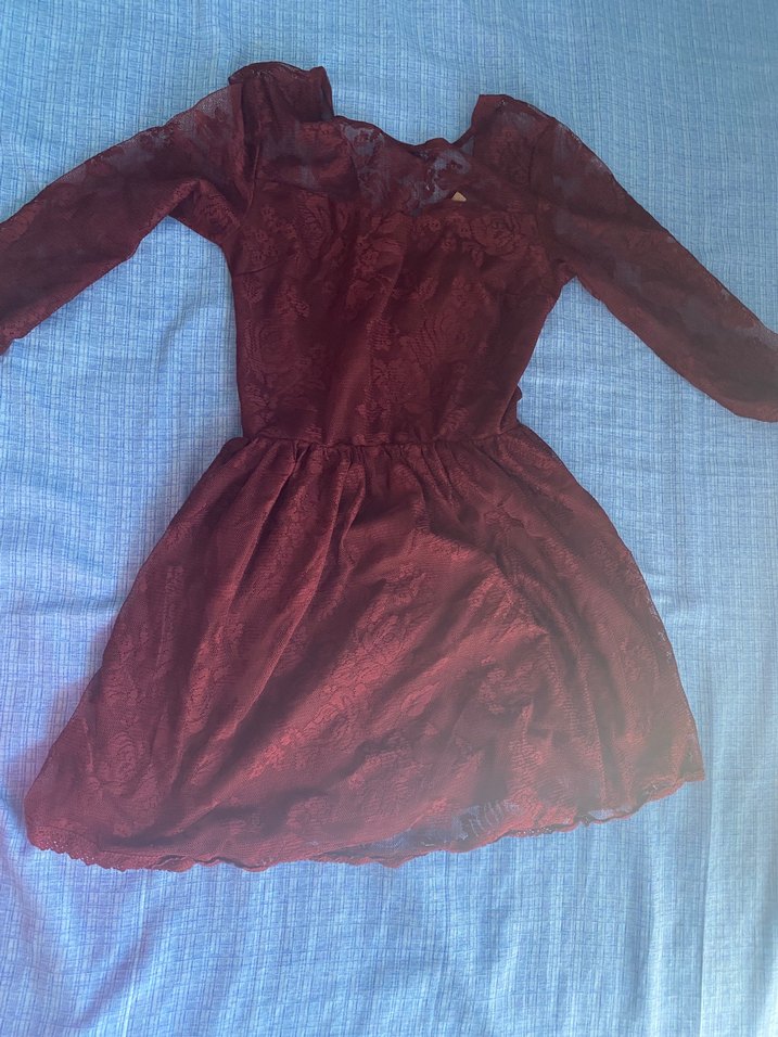 Bordo  Dantel Elbise - Görsel 4