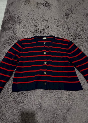 Düğmeli Çizgili Kadın Hırka - Görsel 3