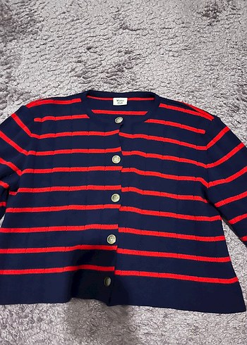 Düğmeli Çizgili Kadın Hırka - Görsel 5