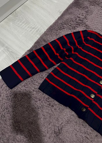 Düğmeli Çizgili Kadın Hırka - Görsel 4