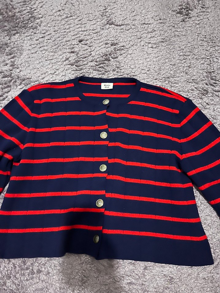 Düğmeli Çizgili Kadın Hırka - Görsel 5