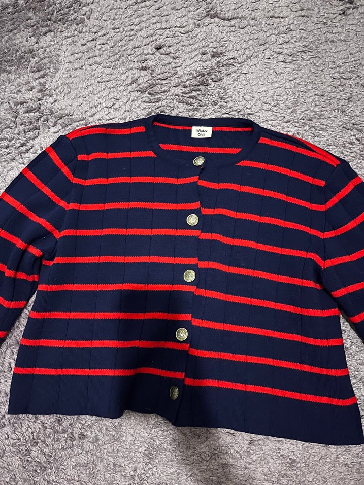 Düğmeli Çizgili Kadın Hırka - Görsel 2