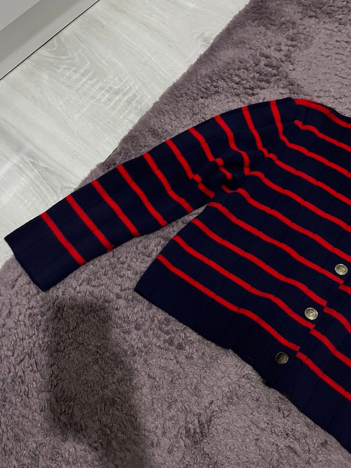 Düğmeli Çizgili Kadın Hırka - Görsel 4