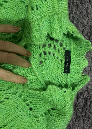 Yeşil Örgü Bohem Kadın Kazak - Görsel 3