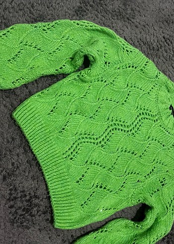 Yeşil Örgü Bohem Kadın Kazak - Görsel 6