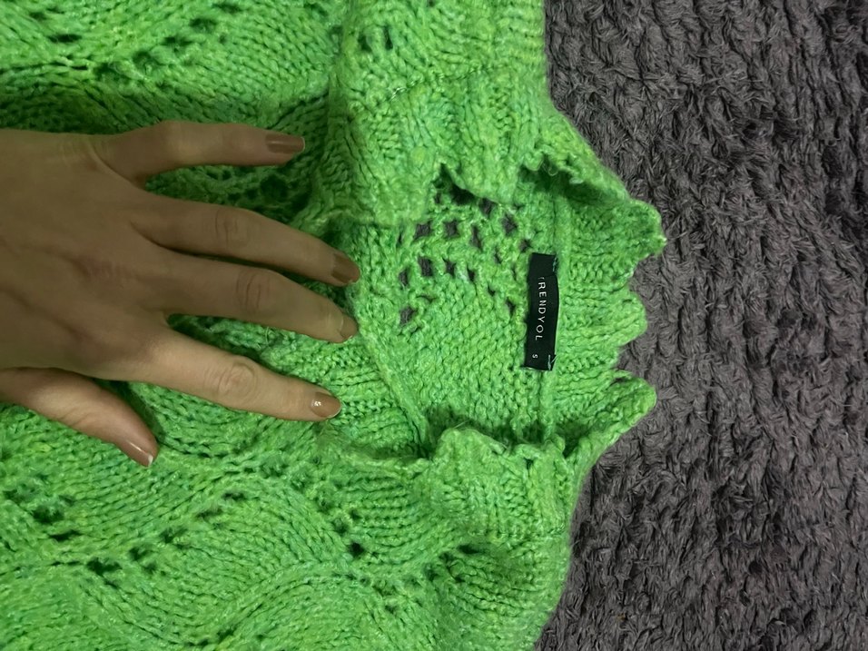 Yeşil Örgü Bohem Kadın Kazak - Görsel 3