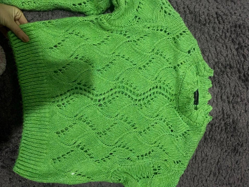 Yeşil Örgü Bohem Kadın Kazak - Görsel 5