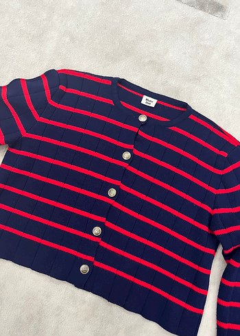 Çizgili Düğmeli Kadın Midi Hırka - Görsel 6