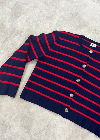 Çizgili Düğmeli Kadın Midi Hırka - Görsel 3