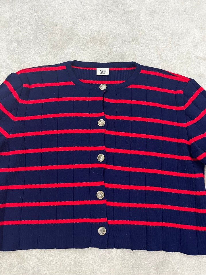 Çizgili Düğmeli Kadın Midi Hırka - Görsel 4