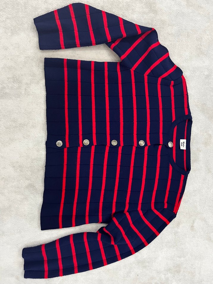 Çizgili Düğmeli Kadın Midi Hırka - Görsel 2