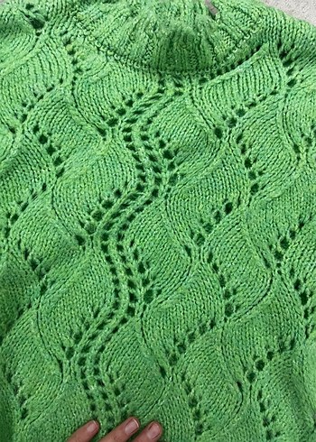 Yeşil Örgü Kadın Bohem Kazak - Görsel 6